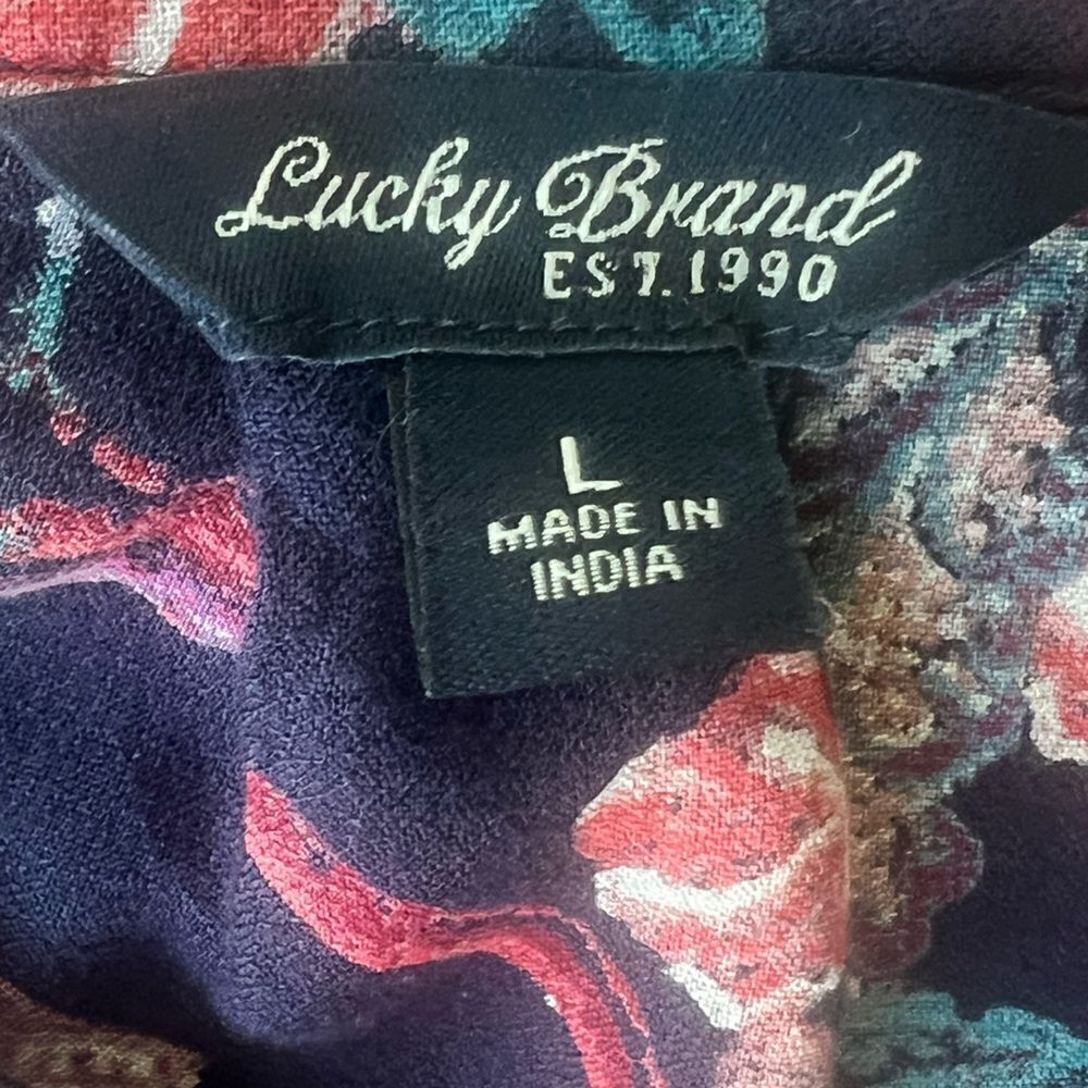 Lucky Brand Floral Bohemian Flowy Long Sleeve Blouse Sz L - Picture 10 of 11